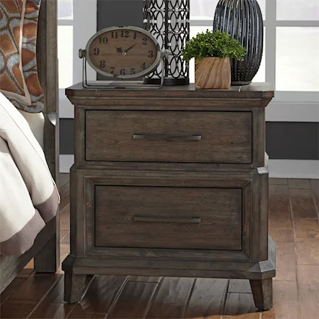 Transitional 2 Drawer Nightstand with Charging Station